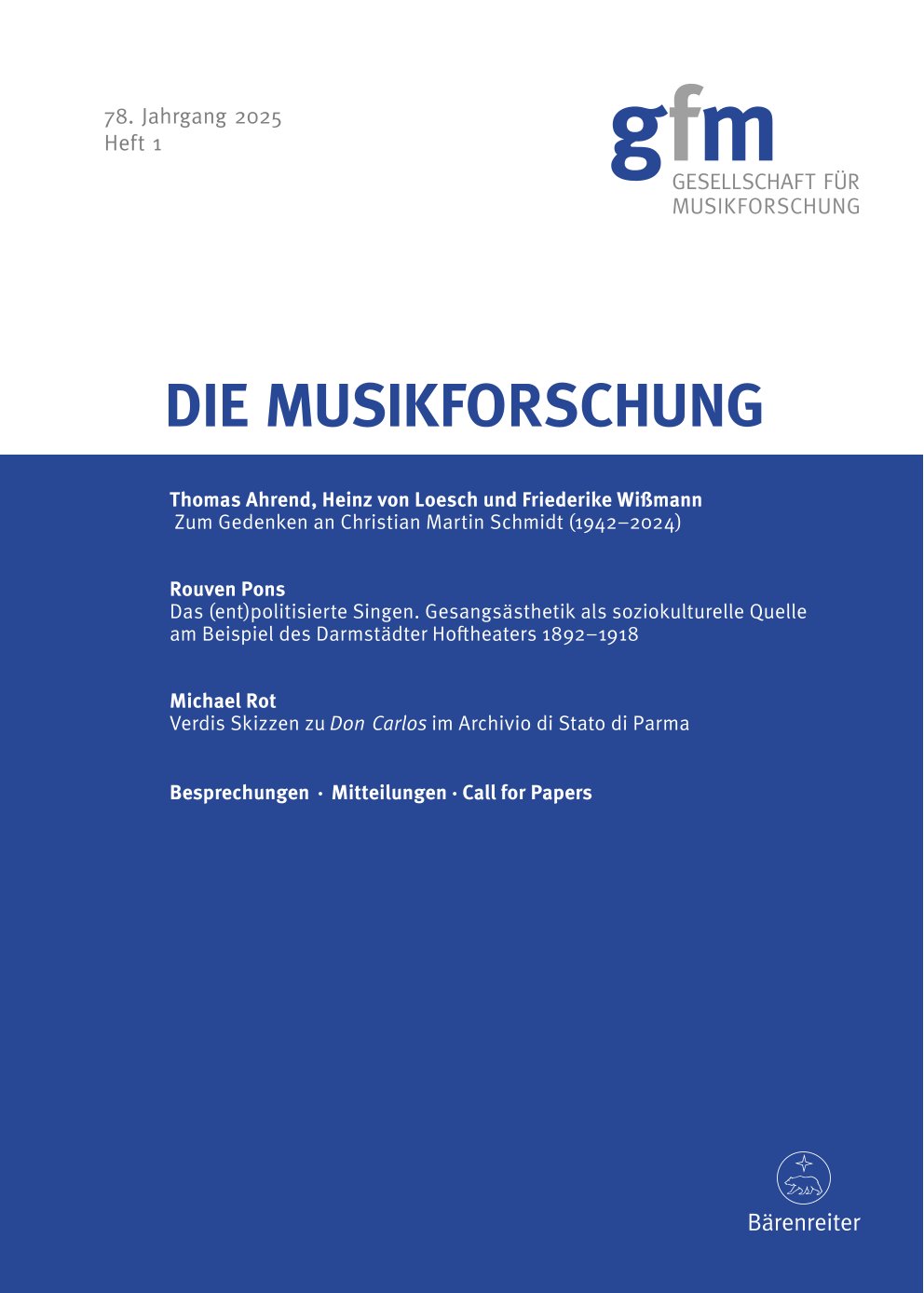					Ansehen Bd. 78 Nr. 1 (2025): Die Musikforschung
				