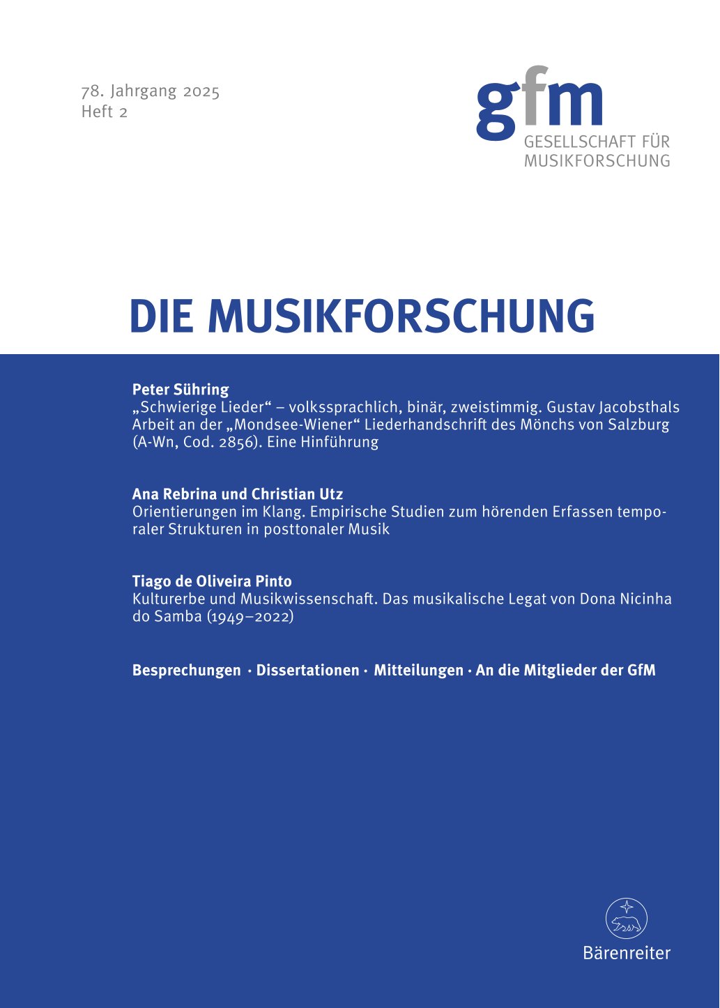 					Ansehen Bd. 78 Nr. 2 (2025): Die Musikforschung
				